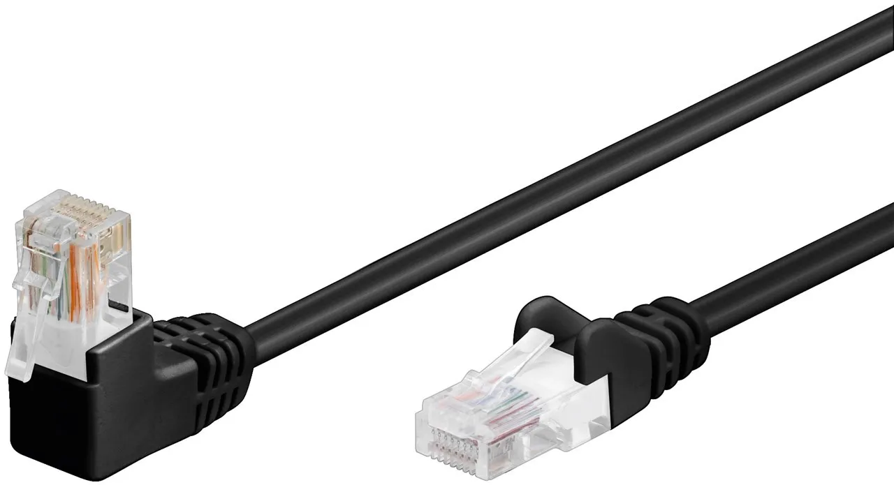 Cavo Rete Utp Cat.5E Con Un Connettore Rj45 A 90 Gradi Mt 1 Nero - immagine 1