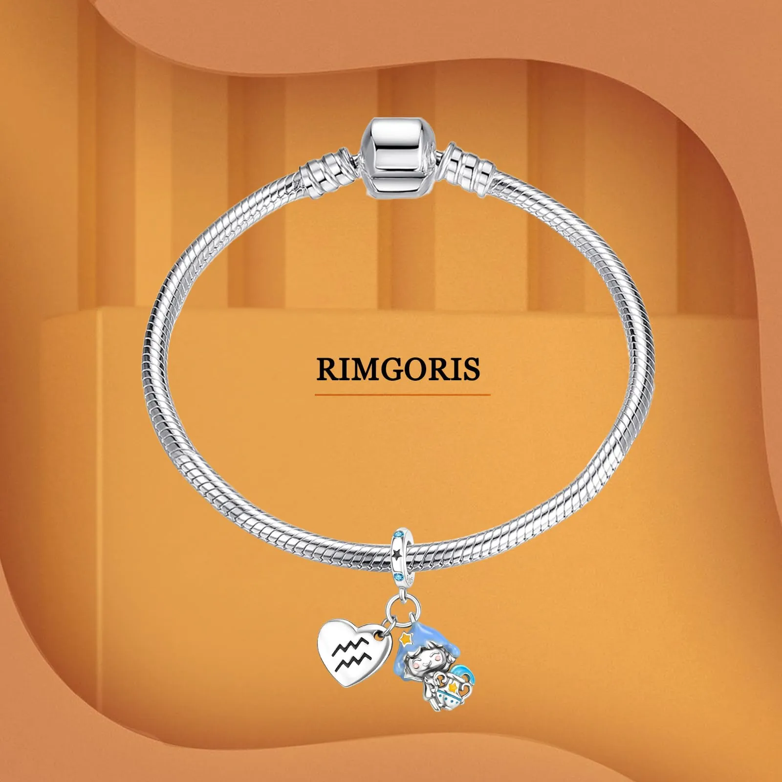 Rimgoris 925 Sterling Silver Women Bracciali Collana Costellazione Effetto Luminoso Ciondolo Bracciale Donna Charm Festa della Mamma con Zirconia Acquario - immagine 3