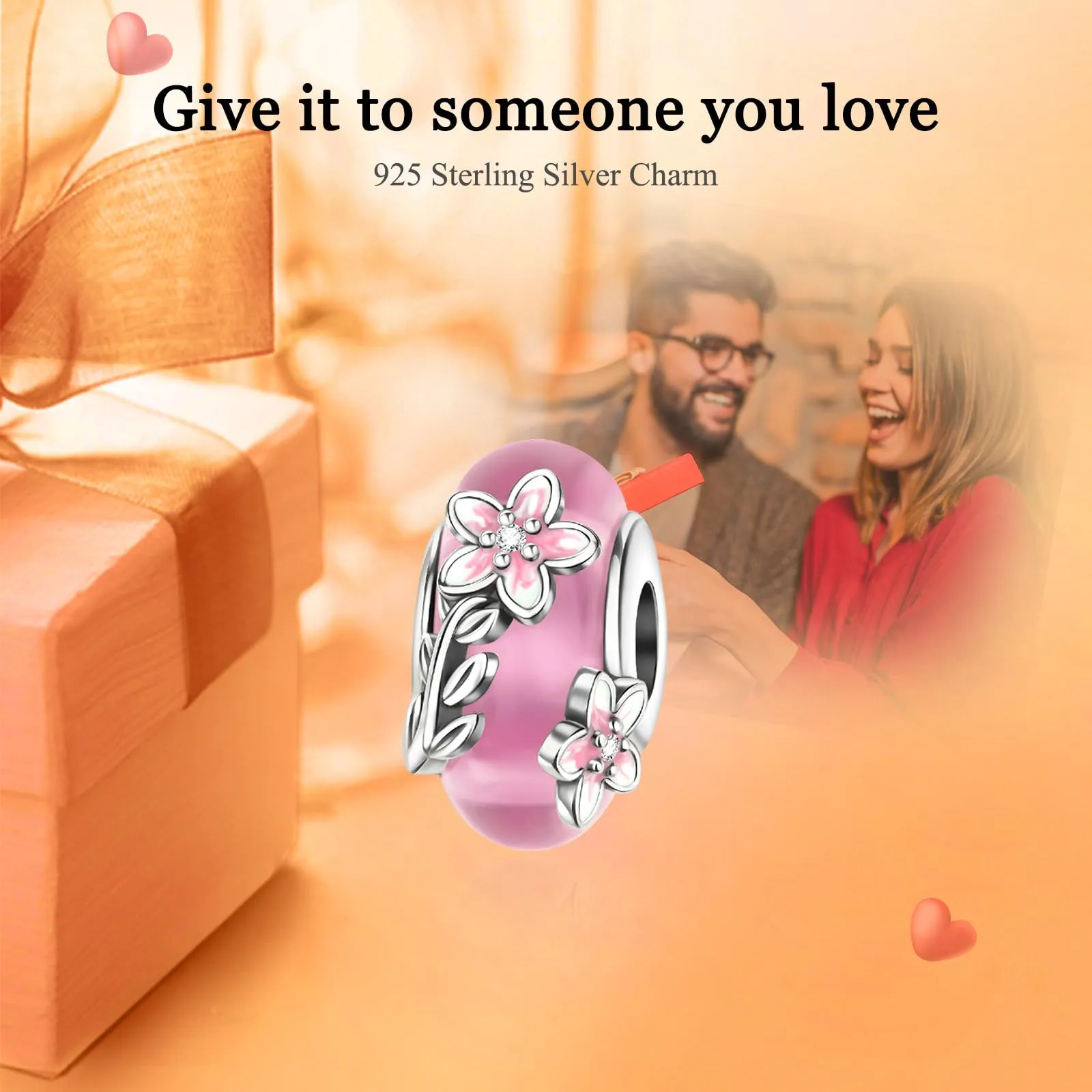 Rimgoris 925 Sterling Silver Women Bracciali Collana Rosa Fiore Perline di vetro Ciondolo Donna Bracciale Charm Festa della mamma con Zirconia - immagine 2