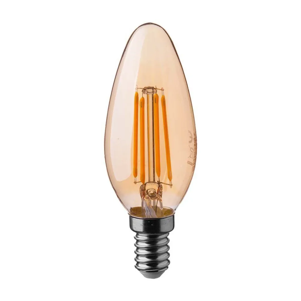 V-TAC Lampadina LED E14 4W Candela Filamento Ambrato 2200K - immagine 1