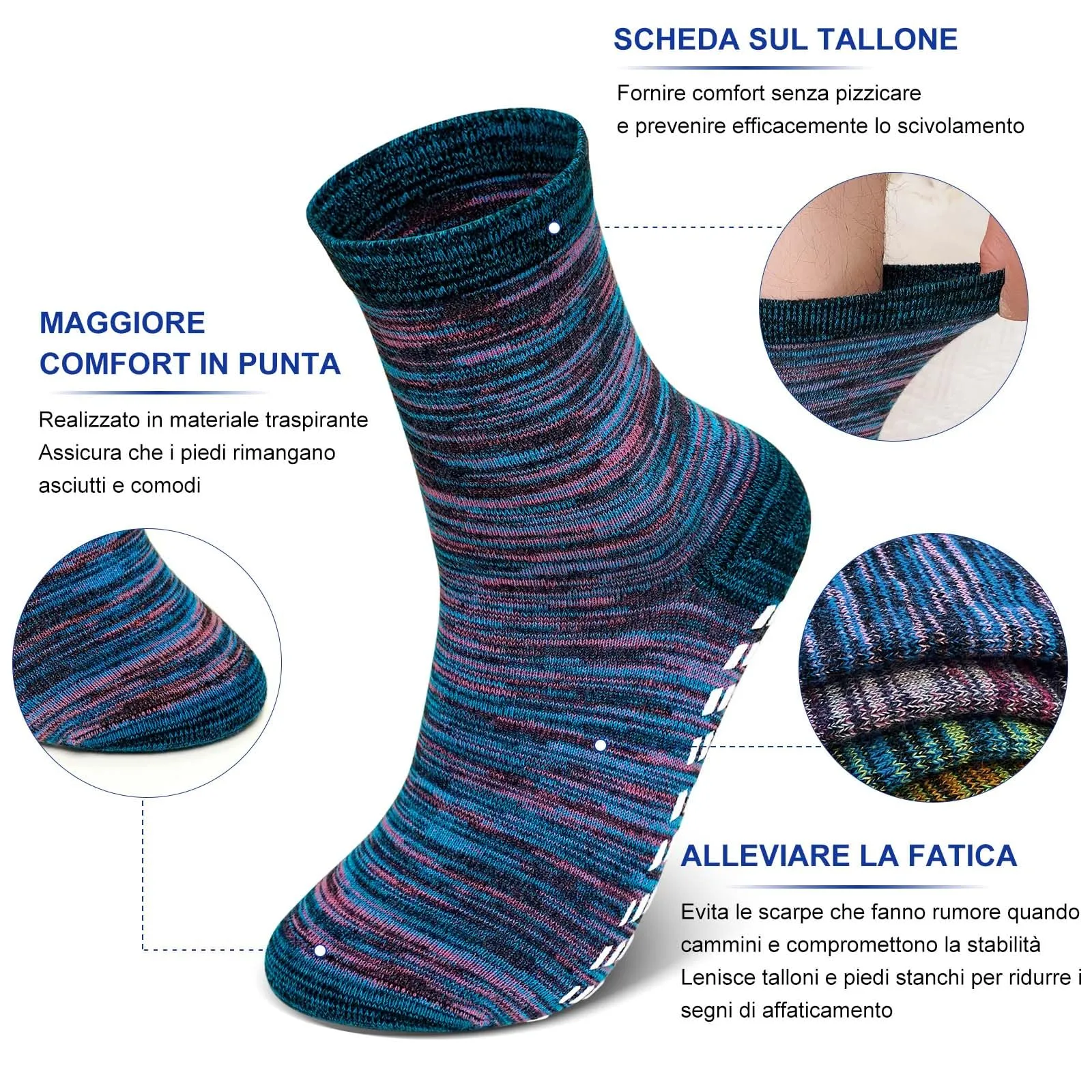 PUTUO Calzini antiscivolo con presa per uomo: calzini sportivi da allenamento antiscivolo in cotone con gommini 4 paia - immagine 3