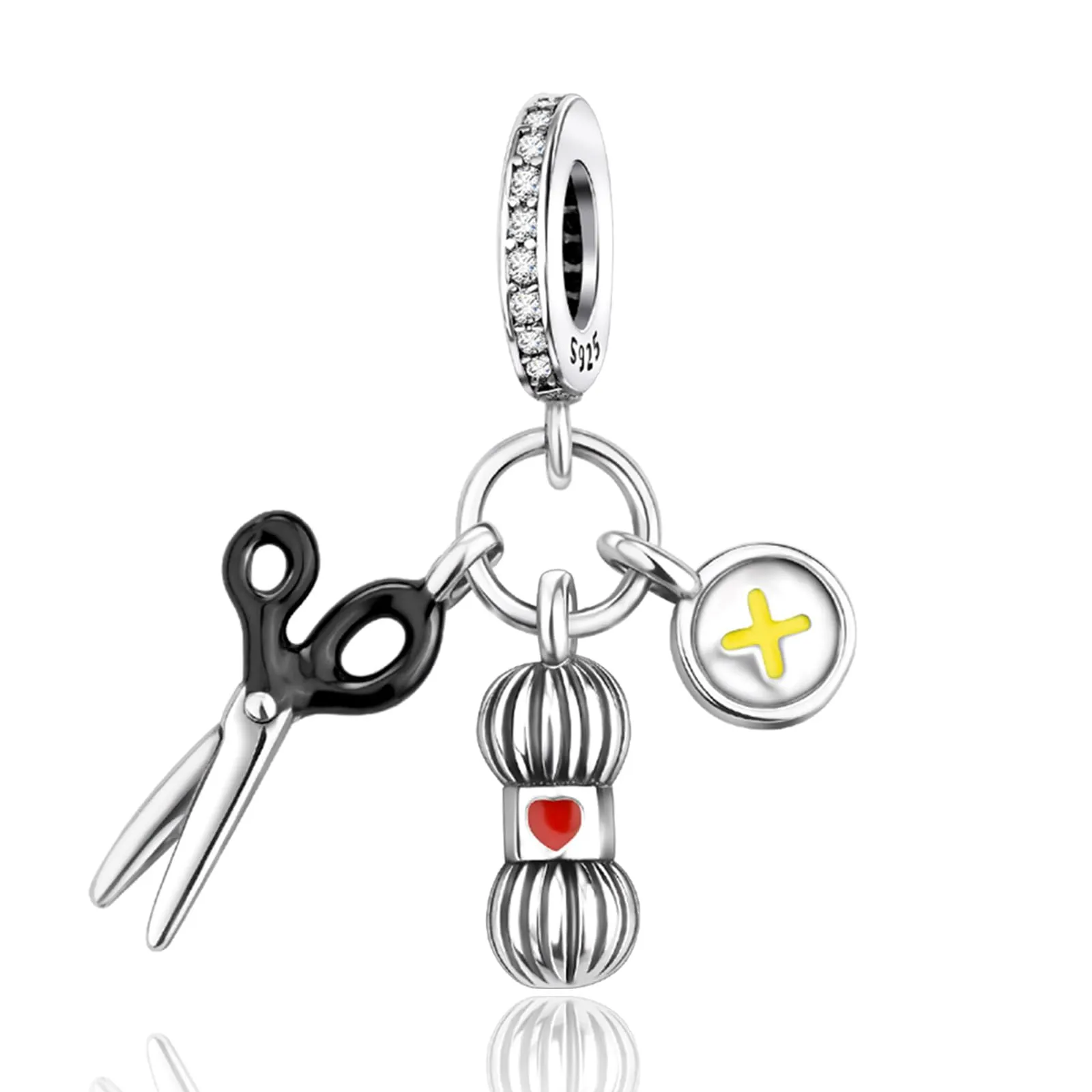 Rimgoris 925 Sterling Silver Women Bracciali Collana Bottoni Forbici Filato Ciondolo Donna Bracciale Charm Festa della Mamma con Zirconia - immagine 1