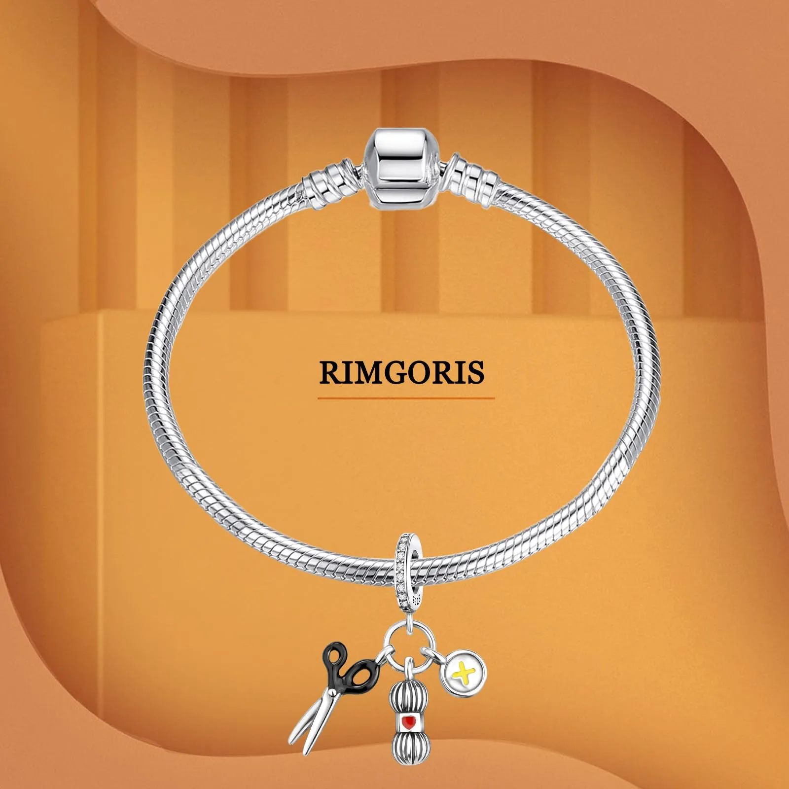Rimgoris 925 Sterling Silver Women Bracciali Collana Bottoni Forbici Filato Ciondolo Donna Bracciale Charm Festa della Mamma con Zirconia - immagine 3