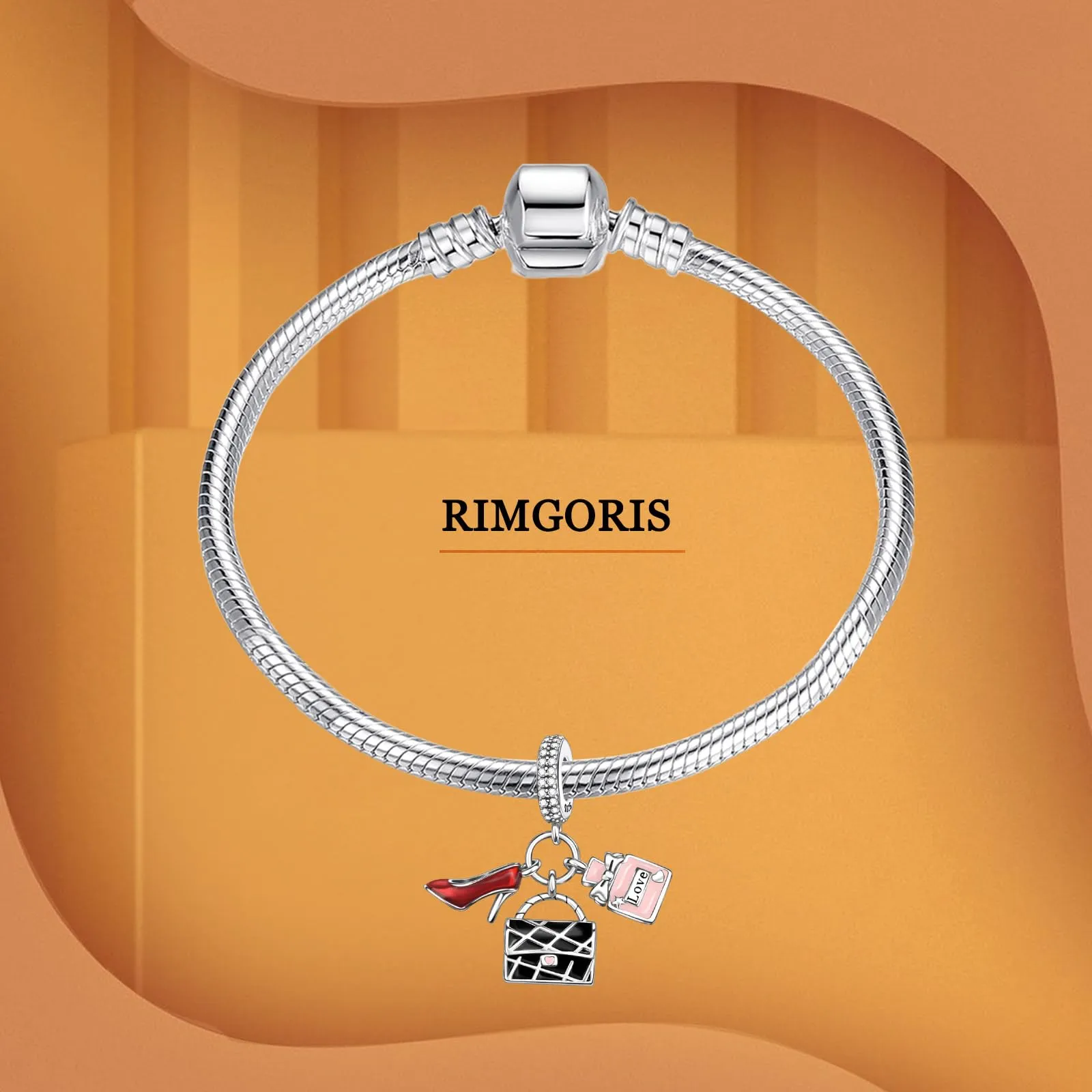 Rimgoris 925 Sterling Silver Women Bracciali Collana Tacchi alti Borse Profumo Ciondolo Donna Bracciale Charm Festa della mamma con Zirconia - immagine 3