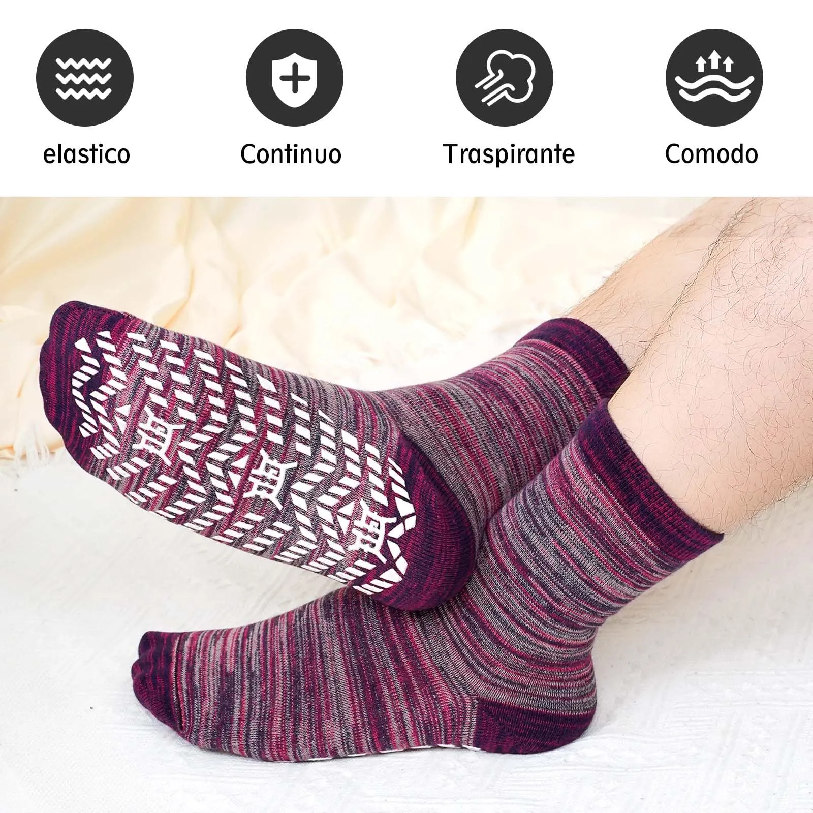 PUTUO Calzini antiscivolo con presa per uomo: calzini sportivi da allenamento antiscivolo in cotone con gommini 4 paia - immagine 5