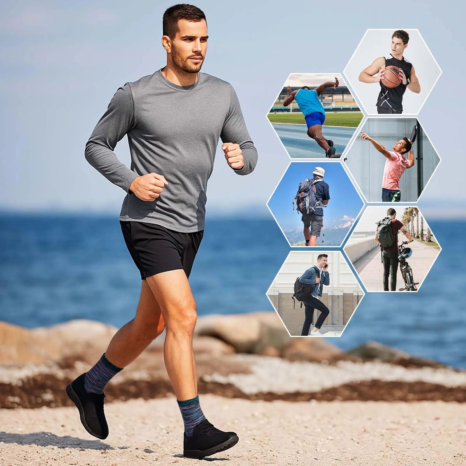 PUTUO Calzini antiscivolo con presa per uomo: calzini sportivi da allenamento antiscivolo in cotone con gommini 4 paia - immagine 6