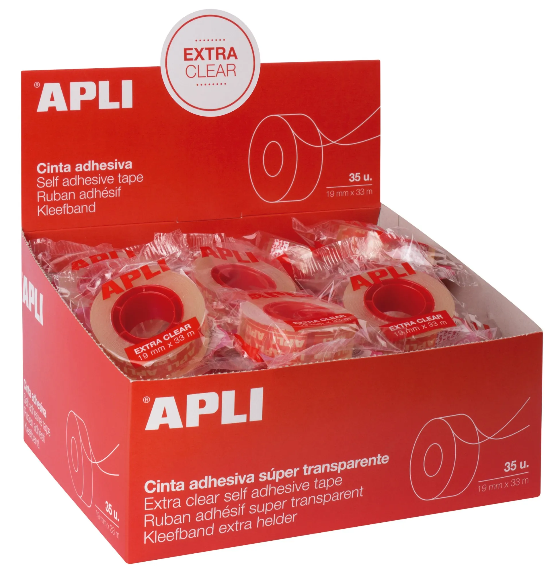Apli Nastro Adesivo Extra Chiaro 19mm x 33m - Impermeabile e Resistente agli Agenti Atmosferici - Facile da Tagliare con le Mani - Trasparente Trasparente - immagine 1