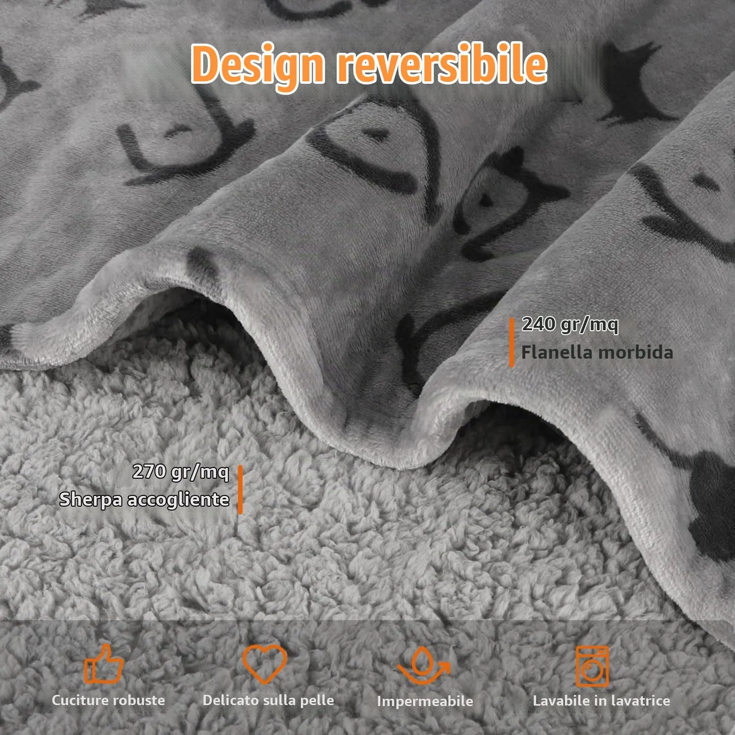 Nobleza Coperta Impermeabile per Cani, XXL 203 x 152cm Coperta Morbida e Soffice per Cane, Lavatrice, Reversibile Protettore per Divano, Grigio Chiaro - immagine 3