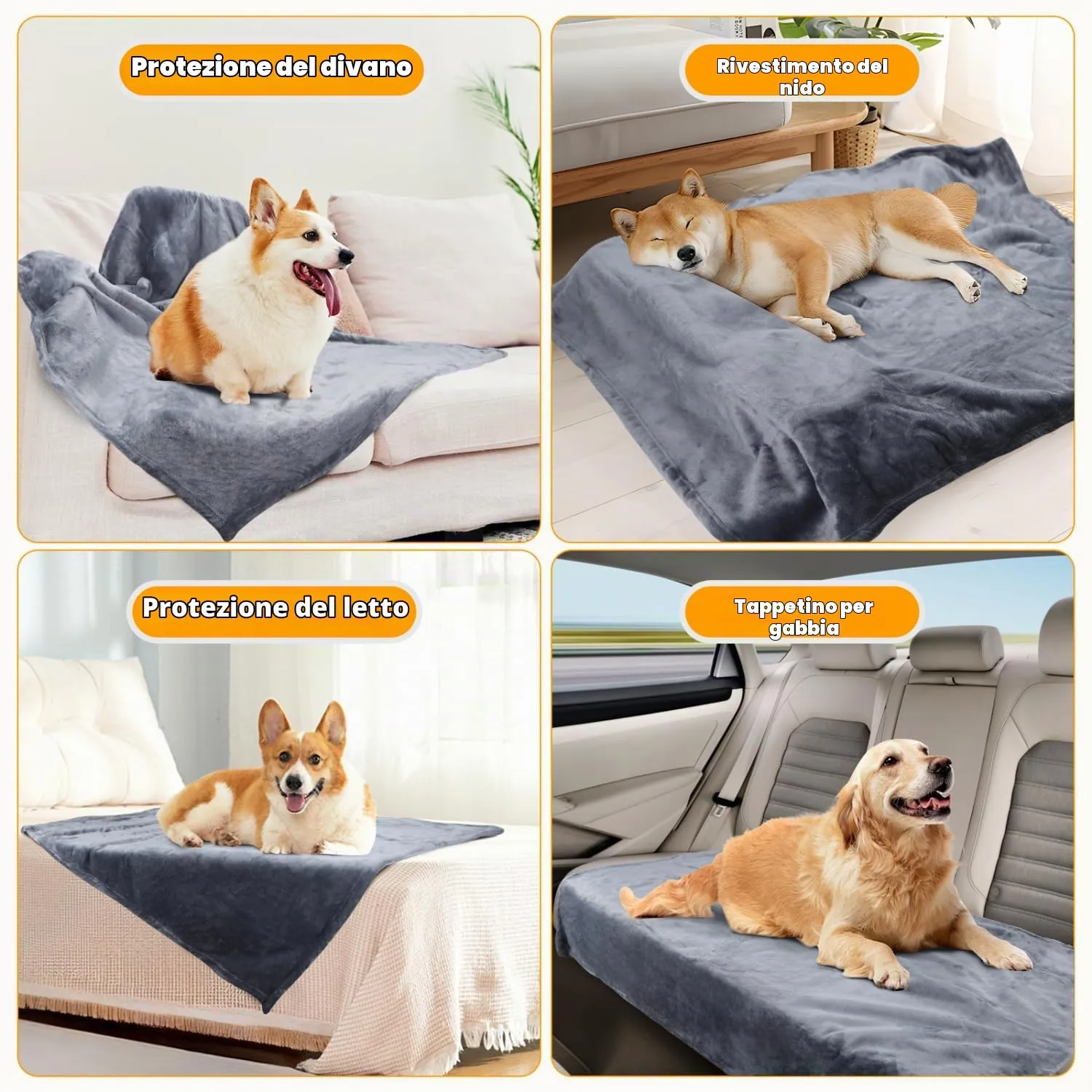 Nobleza Coperta Impermeabile per Cani, XXXL 229 x 203cm Coperta Morbida e Soffice per Cane, Lavatrice, Reversibile Protettore per Divano, Grigio - immagine 6
