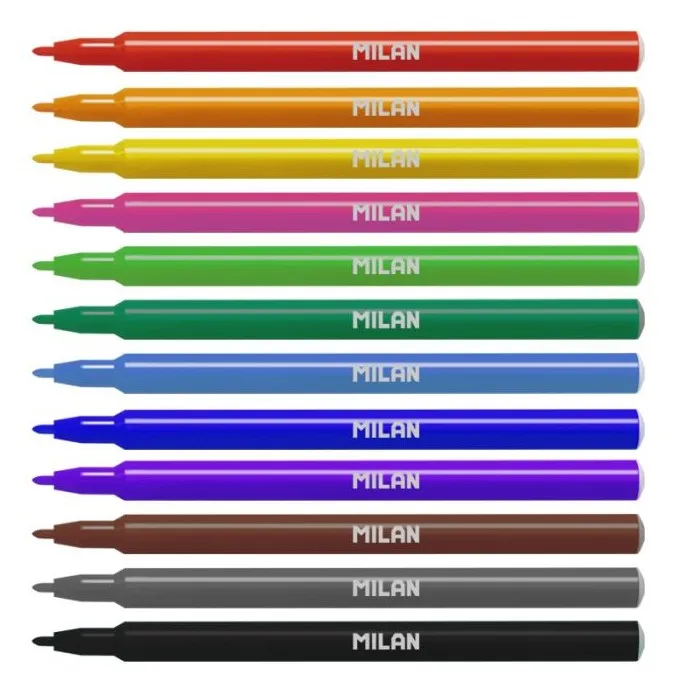Pennarelli Milan confezione da 12 - Inchiostro a base d'acqua - Punta fine da 2 mm - 154 mm - Colori assortiti - immagine 1