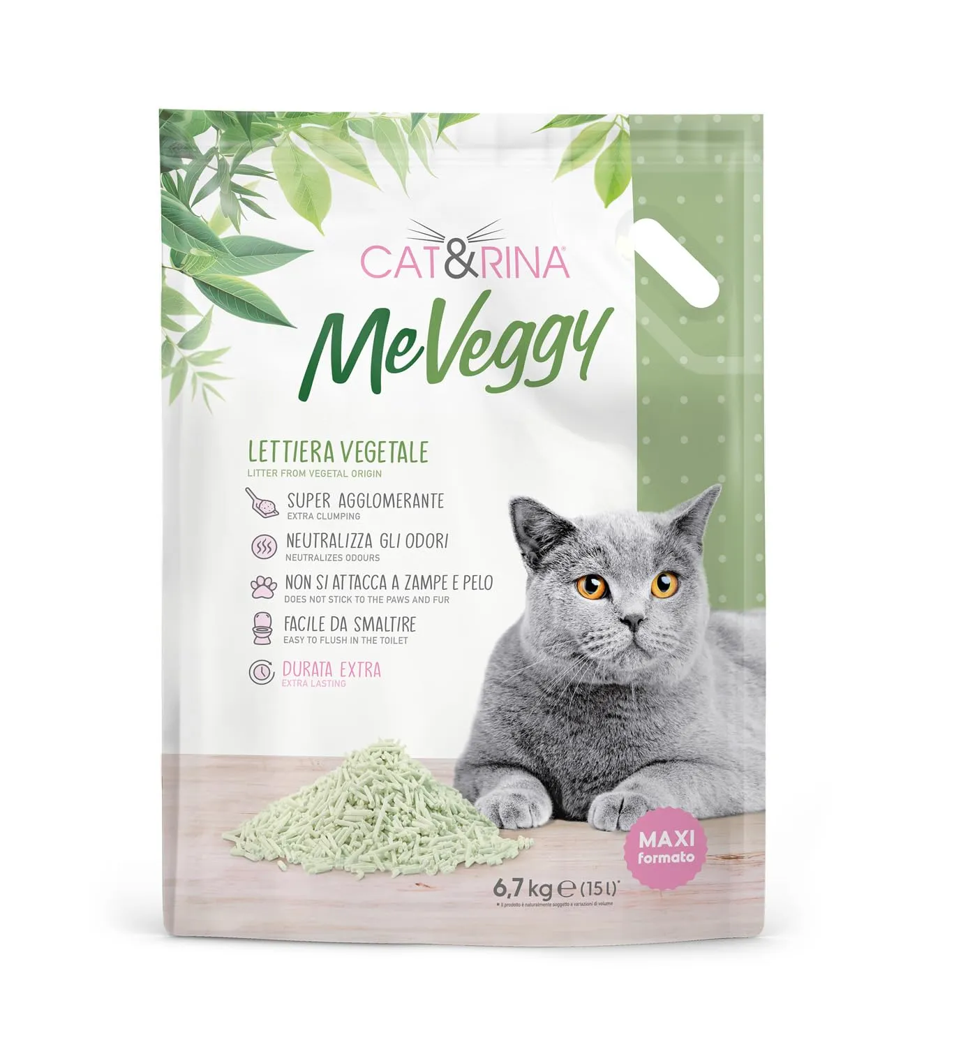 Cat&rina MeVeggy Lettiera Vegetale per Gatti da 15L di Lunga Durata - immagine 1