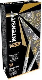 Pennarello permanente metallico Bic Intensity - Punta media 18 mm - Linea 08 mm - Impugnatura testurizzata - Colore Oro e Argento - immagine 1