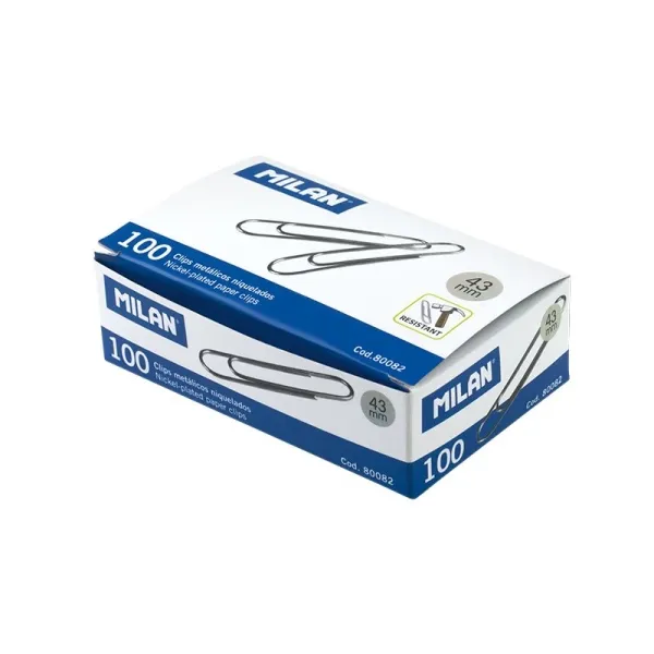 Scatola da 100 clip nichelate da 43 mm di Milano - immagine 1