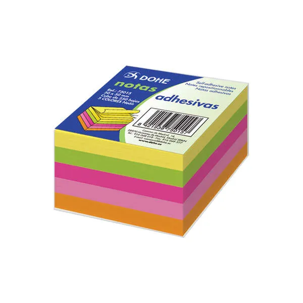 Cubo Dohe da 250 foglietti riposizionabili 50x50mm - 50 foglietti per colore - Ideale per ufficio e scuola - Colori neon - immagine 1