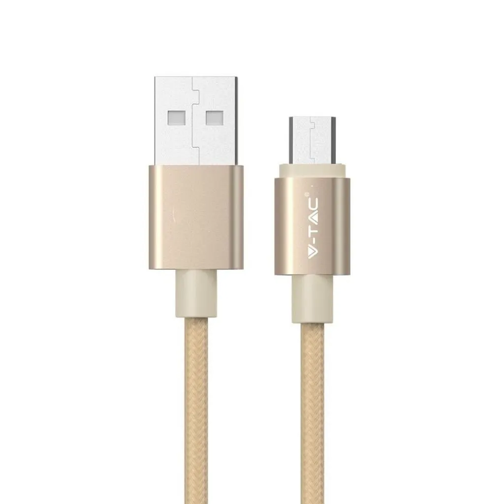 V-TAC Cavo da Micro-USB a USB-A 1m Ricarica Rapida 2.4A Platinum Series Cavo Antigroviglio in Corda Colore Oro - immagine 1