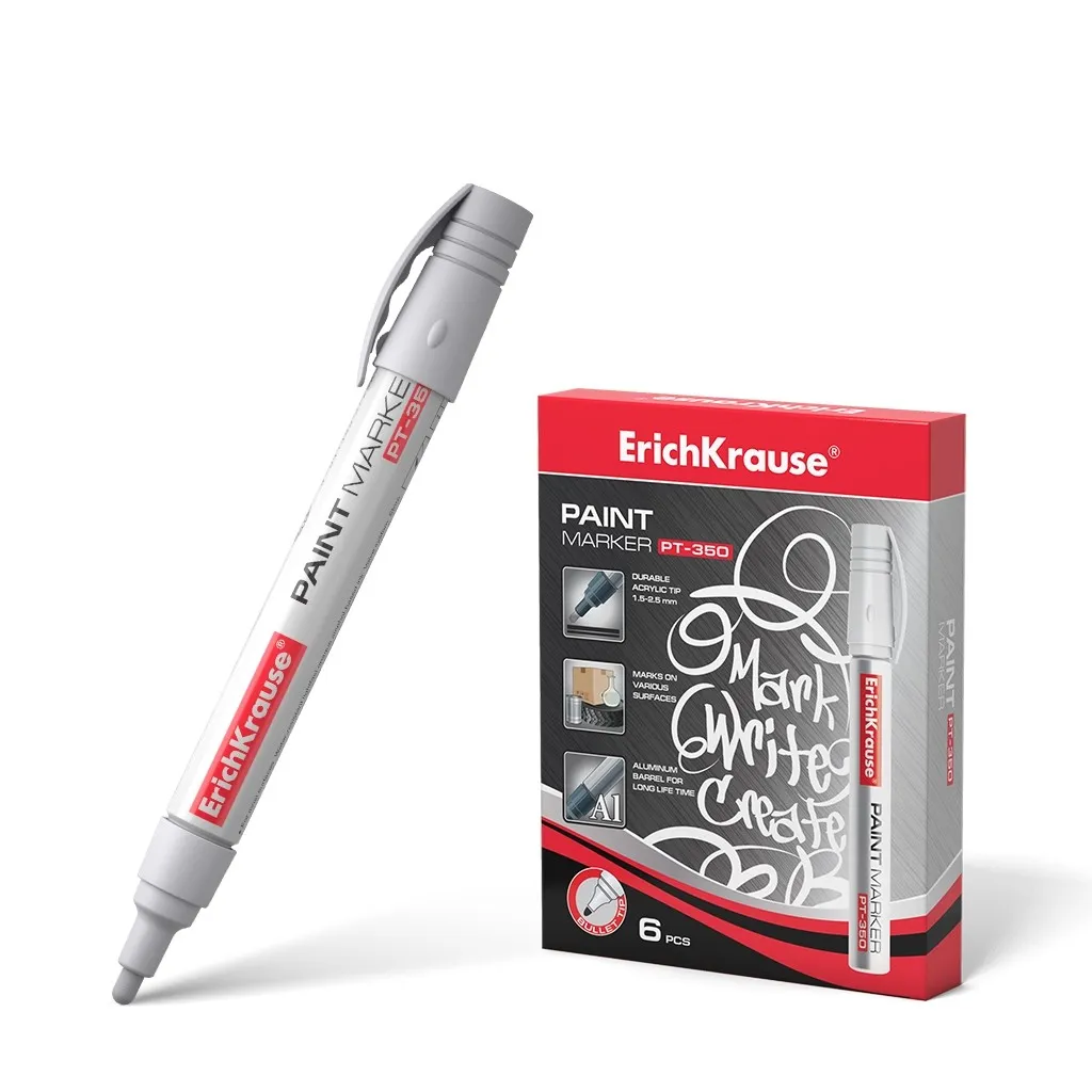 Pennarello a vernice Erichkrause Pt-350 - Sistema di erogazione dell'inchiostro a valvola - Robusto corpo in alluminio - Punta a forma di proiettile - Colore bianco - immagine 1