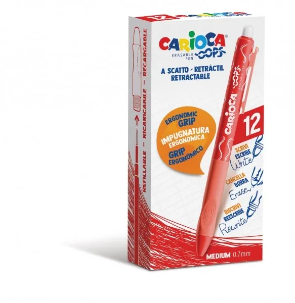 Carioca Oops Boligrafos Borrables - Tinta Roja Termo Sensible - Empu?adura Ergonomica Triangular - Punta de ? 0.7mm - Recambios Compatibles - Color Rojo - immagine 1