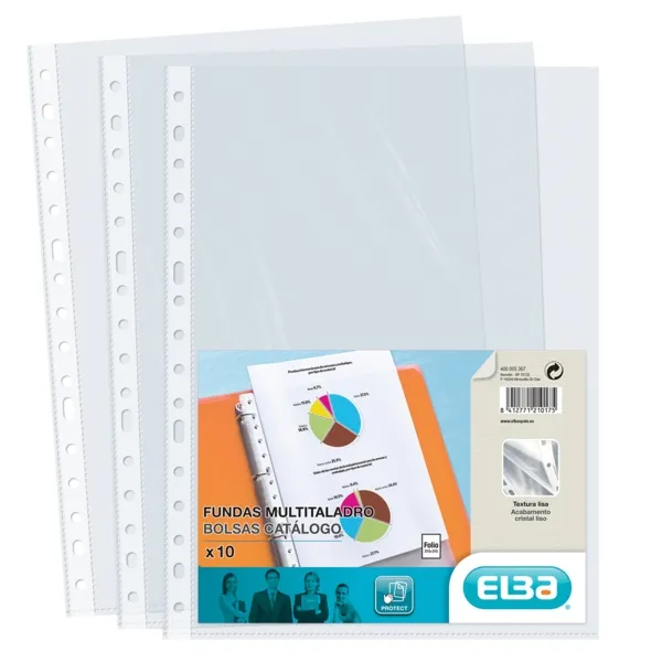 Confezione da 10 buste multiforate in PP Elba da 70 micron - Formato foglio - Finitura cristallo - Trasparente - immagine 1