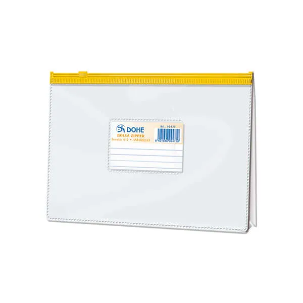 Borsa con cerniera orizzontale Dohe PVC trasparente 200 micron - Formato A5 - Apertura superiore - Chiusura ermetica con cerniera - immagine 1