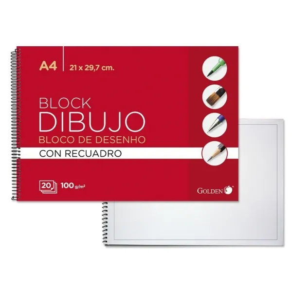 Quaderno da disegno a spirale dorata A4 20 fogli con scatola interna - Carta da 100 g/m² - immagine 1