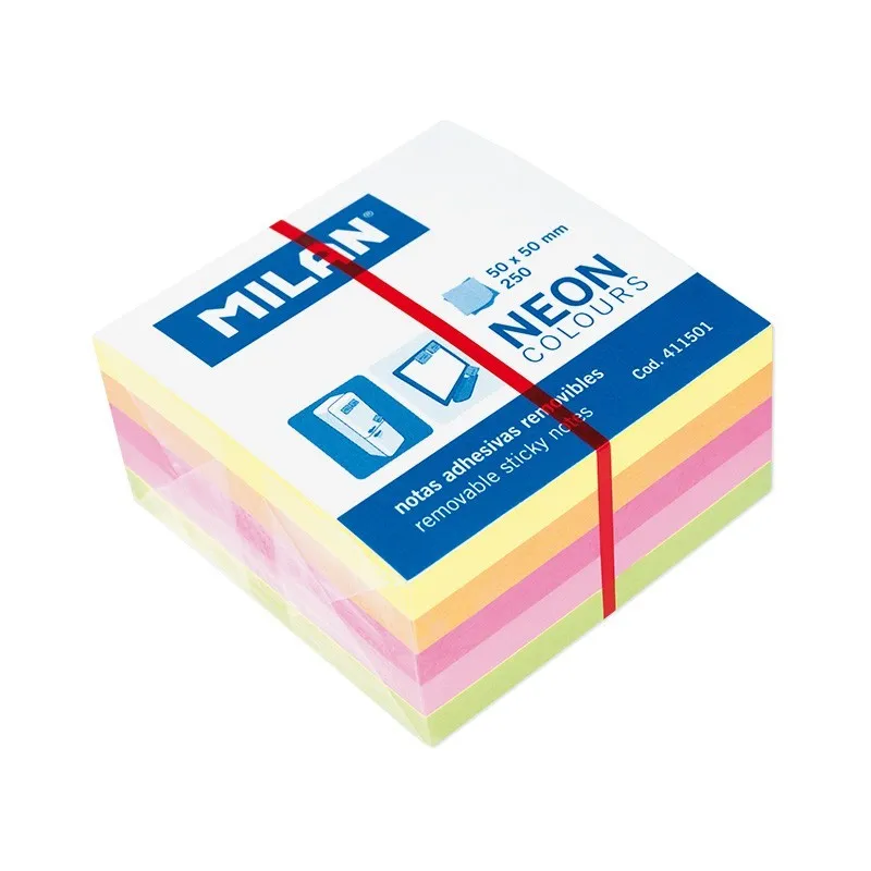 Milan Blocco da 250 Mini Sticky Notes Neon - Rimovibile - Misure 50mm x 50mm - Colori Assortiti - immagine 1