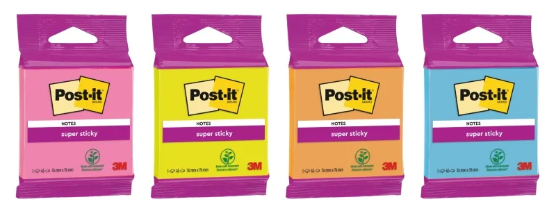 Blocchetto di 45 foglietti adesivi riposizionabili Post-it Super Sticky - Forma quadrata - 76x76 mm - Colori assortiti - immagine 1