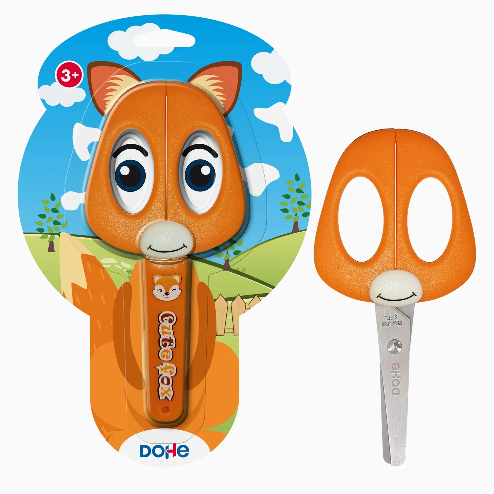 Forbici per la scuola per bambini Dohe - Acciaio inossidabile - Punte arrotondate - Coprilama - Design Fox - immagine 1