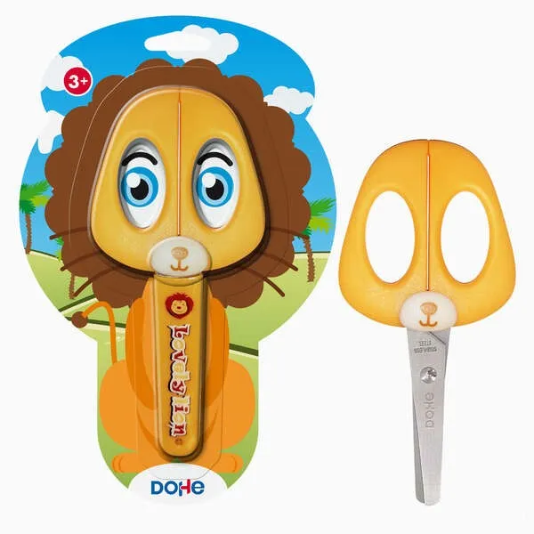 Forbici per la scuola per bambini Dohe - Acciaio inossidabile - Punte arrotondate - Coprilama - Design Leone - immagine 1