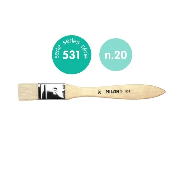Pennello Milan 531 per vernici e colori ad olio 20 mm - Setole naturali - Manico corto - Colore legno chiaro - immagine 1