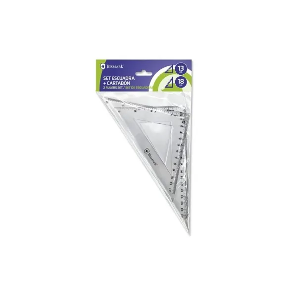Squadra Bismark da 13 cm e squadra da 18 cm - In plastica - Ideale per la scuola - Trasparente - immagine 1