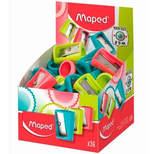 Temperamatite in plastica Maped Vivo Maxi con 1 foro da 16 mm - Lama in acciaio affilata e resistente - Colori assortiti - immagine 1