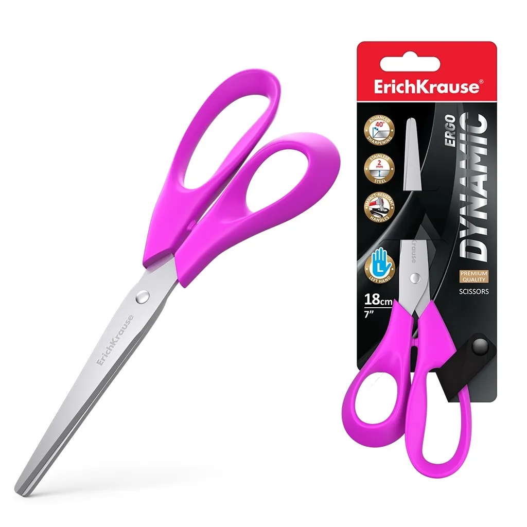 Erichkrause Dynamic - Forbici per mancini da 18 cm - Lame in acciaio inossidabile - Doppia affilatura avanzata - Resistente alla corrosione - Manici ergonomici - Vari colori/design - immagine 1