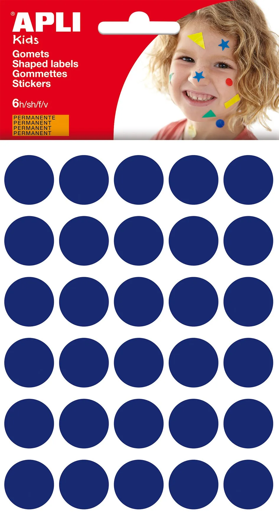 Apli Gomets Tondo Ø 20mm - 180 Unità in 6 Fogli - Adesivo Permanente - Sviluppo di Competenze e Creatività - Standard EN-71 e FSC - Colore Blu - immagine 1