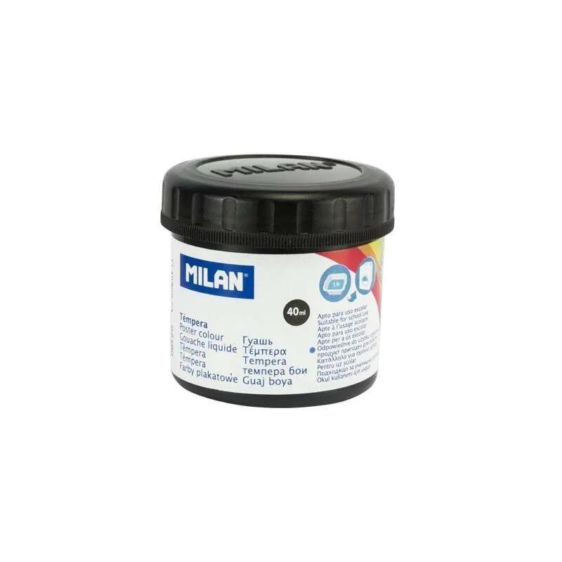 Flacone Tempera Milan 40ml - Asciugatura Rapida - Miscelabile - Colore Nero - immagine 1