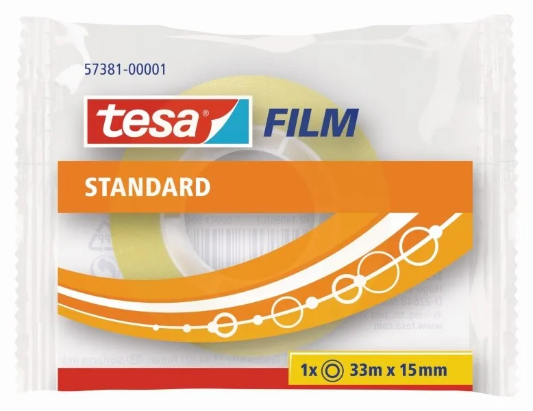Nastro adesivo trasparente standard Tesa Tesafilm 15 mm x 33 m - Buona adesione e elevata resistenza ai raggi UV - Senza PVC - immagine 1