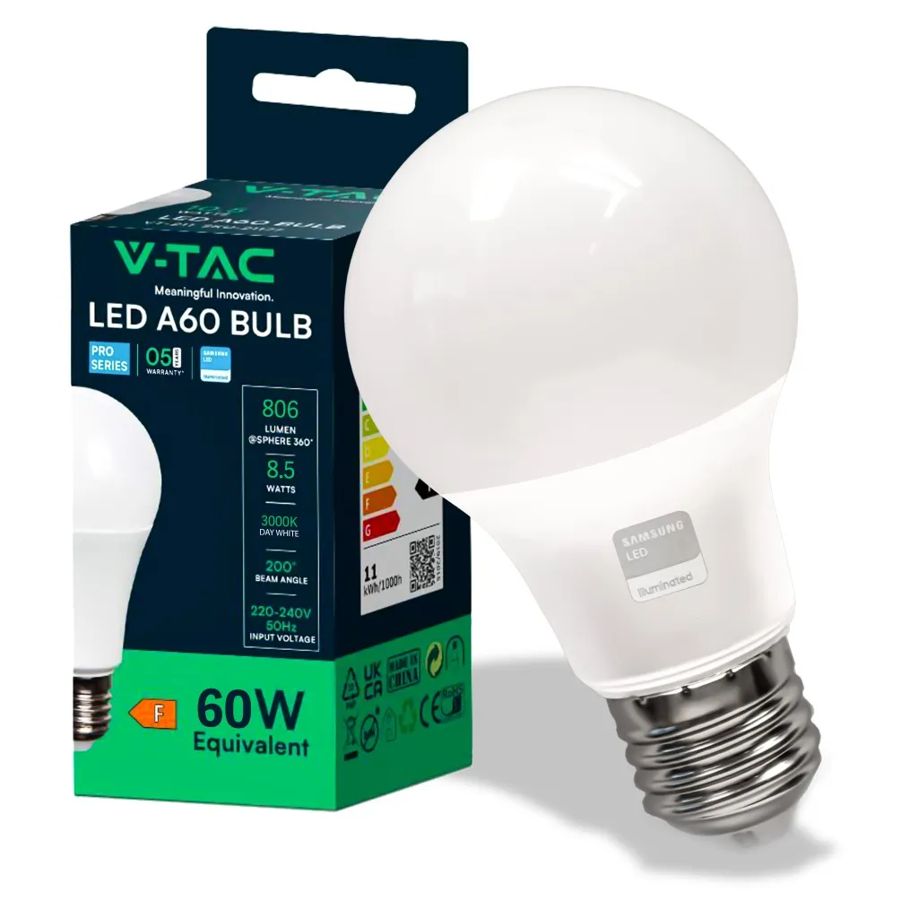 V-TAC PRO Lampadina LED Chip Samsung E27 9W A60 3000K - immagine 1