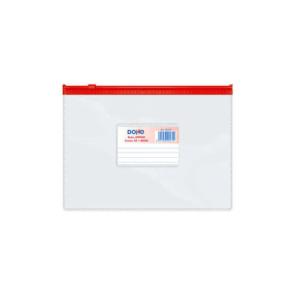 Borsa con cerniera orizzontale Dohe PVC trasparente 150 micron - Formato A5 - Apertura superiore - Chiusura ermetica con cerniera - immagine 1