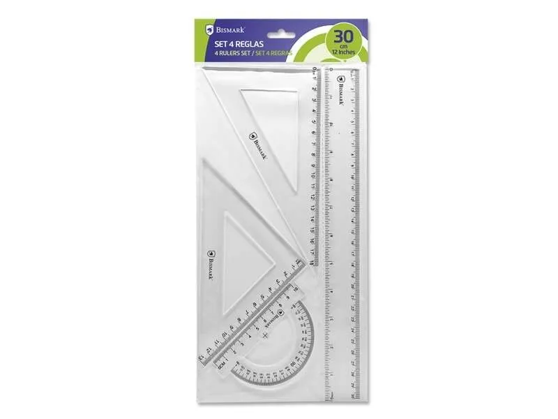 Bismark School Ruler Pack - Include righello da 30 cm squadra da 125 cm squadra da 175 cm goniometro da 10 cm - Presentato in sacchetto trasparente - Colore trasparente - immagine 1