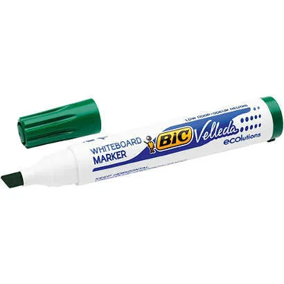 Pennarelli per lavagna bianca Bic Velleda 1751 ECOlutions - Punta a scalpello - Tratto da 3 mm a 55 mm - Inchiostro a base di alcol - Ecologici - Cancellabilità ottimale - Verde - immagine 1