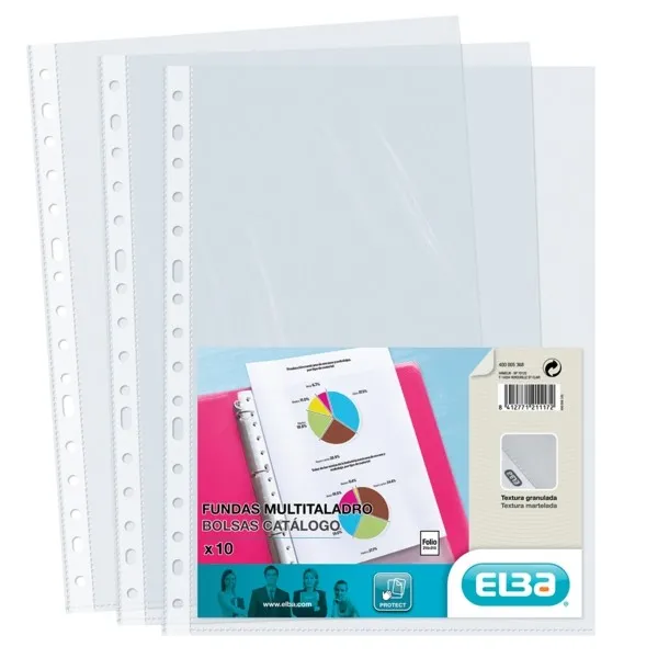 Elba Confezione da 10 Copertine Multi-foro PP 90 Micron - Formato Folio - Finitura Pelle Arancione - Trasparente - immagine 1
