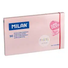Blocco di 90 foglietti adesivi super adesivi Milan - Rimovibili - A lunga durata - 76 mm x 127 mm - Rosa pastello - immagine 1