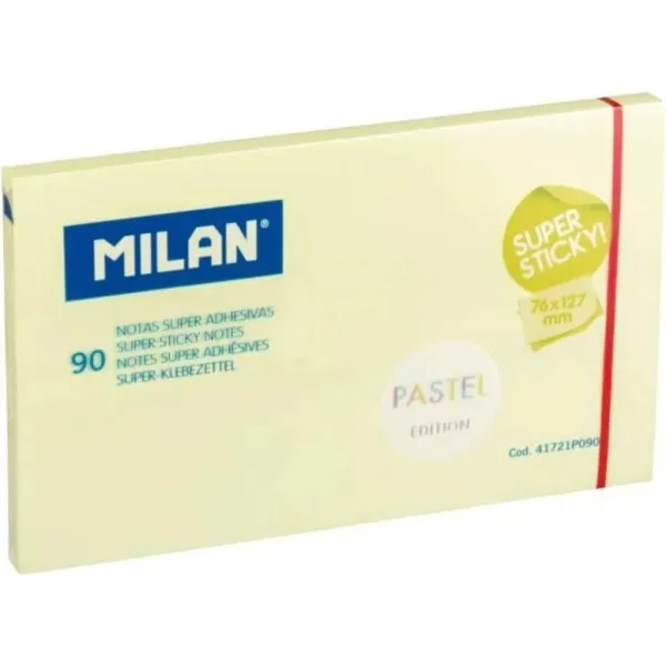 Blocco di 90 foglietti adesivi super adesivi Milan - Rimovibili - A lunga durata - 76 mm x 127 mm - Giallo pastello - immagine 1