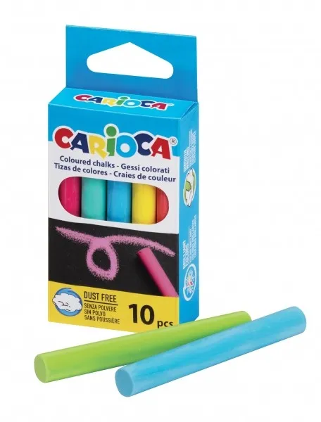 Carioca Confezione da 10 gessetti standard - Senza polvere - Colori brillanti - Lavabili - Facili da cancellare - Colori assortiti - immagine 1