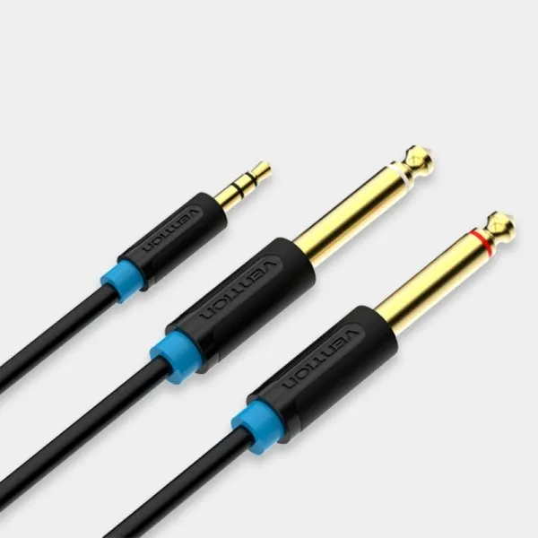 Cavo stereo Vention Jack 35 maschio a 2x Jack 65 maschio - 05 m - Nero - immagine 1