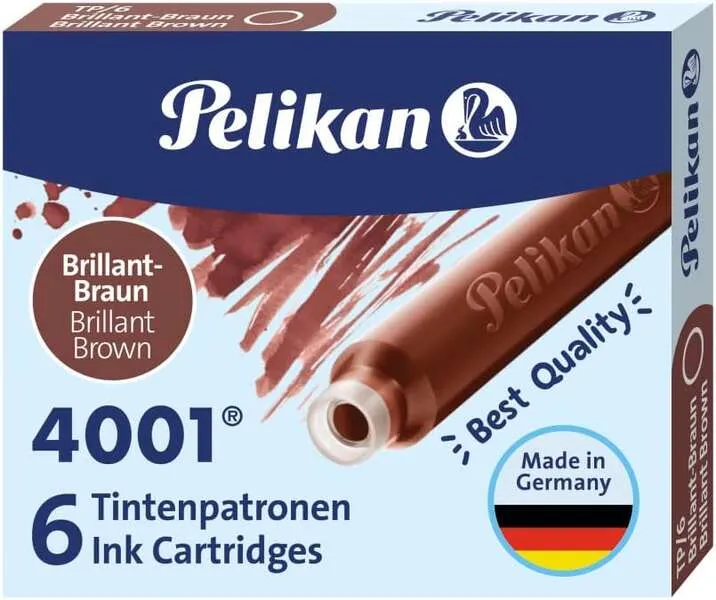 Pelikan Confezione da 6 cartucce d'inchiostro di alta qualità 4001 TP/6 - Compatibili con penne stilografiche - Marrone - immagine 1