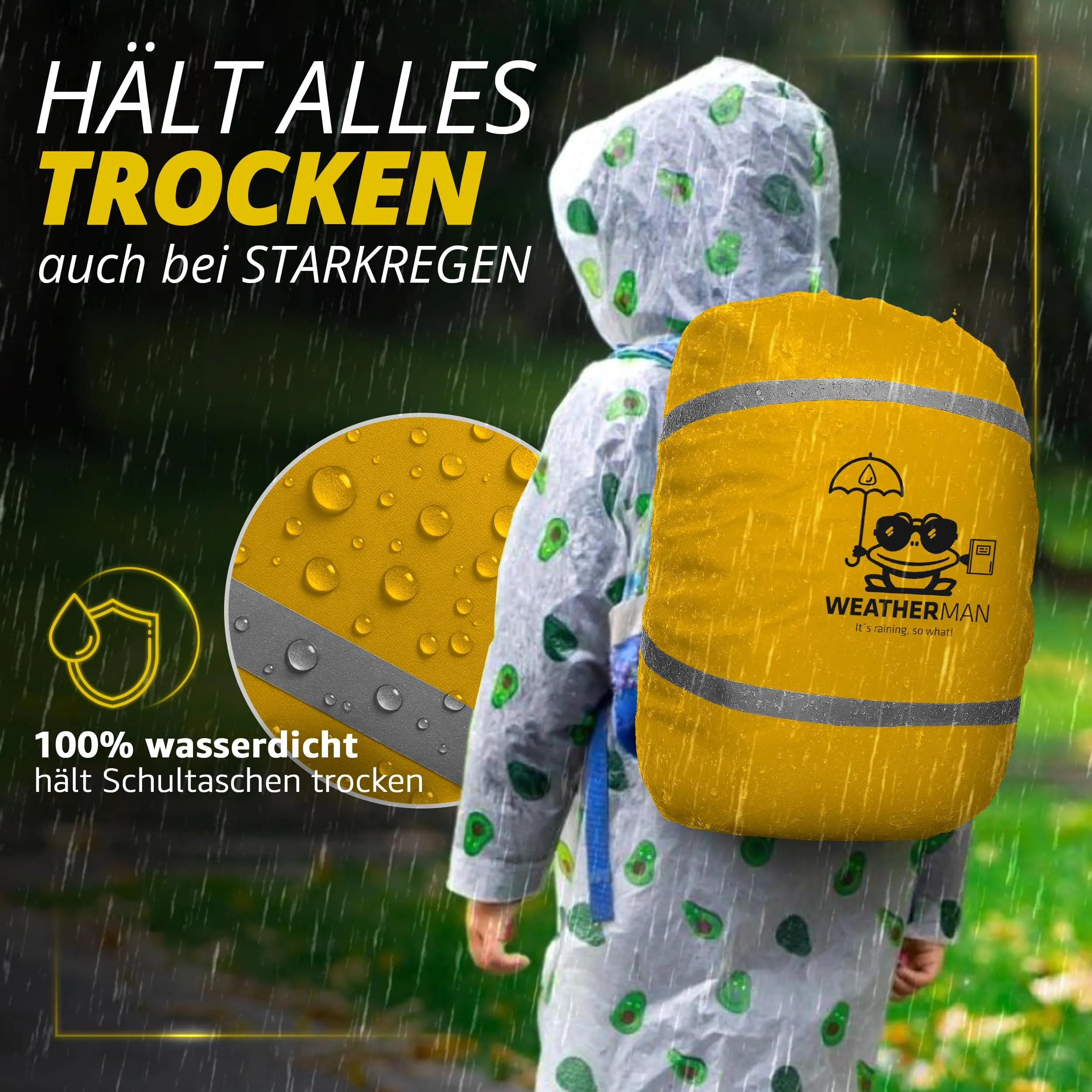 Weatherman Copertura Antipioggia per Zaino e Cartella 20-40 L - Impermeabile con Bande Riflettenti ed Elastico, 6 Colori - immagine 2