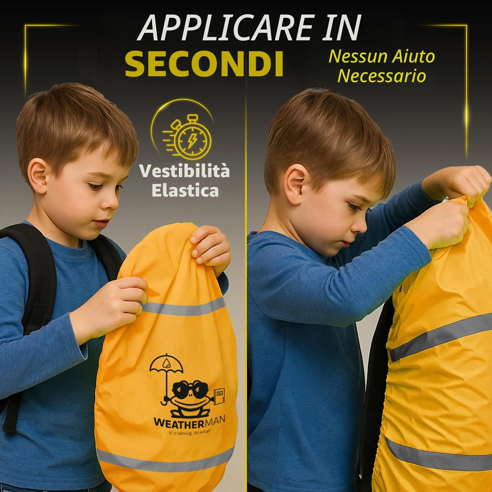Weatherman Copertura Antipioggia per Zaino e Cartella 20-40 L - Impermeabile con Bande Riflettenti ed Elastico, 6 Colori - immagine 5