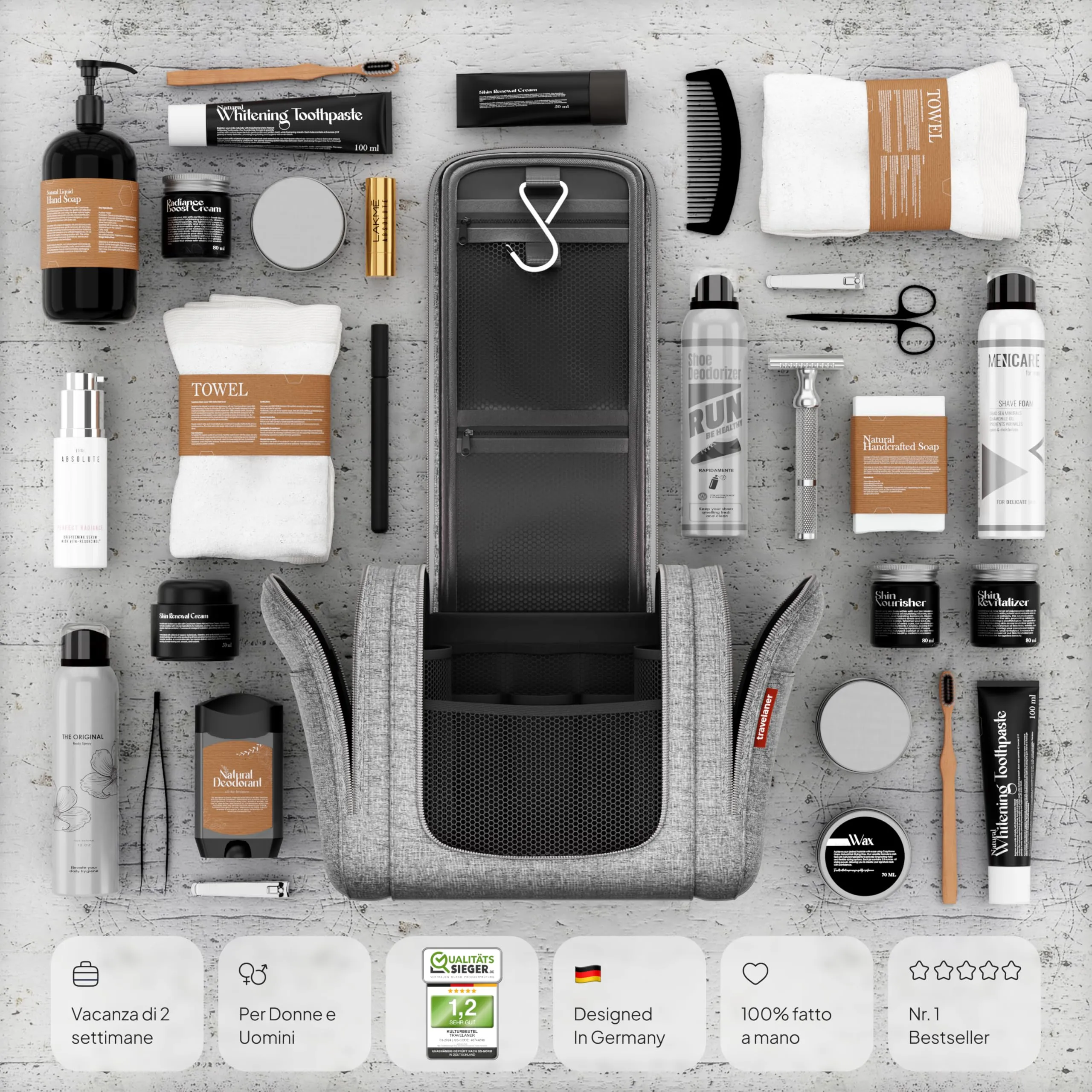 Travelaner Beauty Case da Appendere, Donna e Uomo, 7L, Grigio - immagine 6
