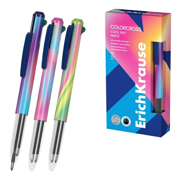 Penna a sfera ErichKrause Colorcross Matic Cool Ray 3 in 1 - Punta da 07 mm - Inchiostro blu - Inchiostro nero - Inchiostro verde - Tratto da 028 mm - Colori assortiti - immagine 1