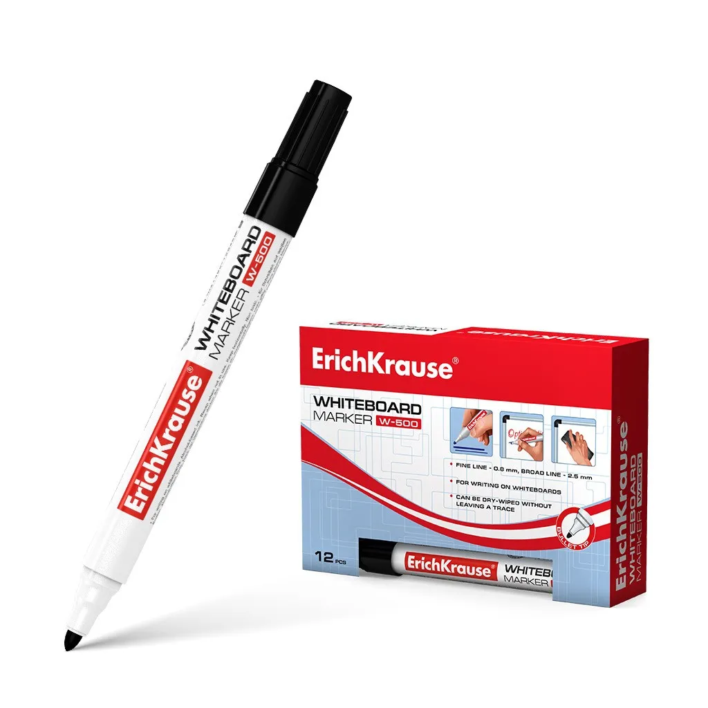 Erichkrause Pennarello per lavagna bianca W-500 - Larghezza di scrittura da 08 a 25 mm - Inchiostro a base di alcol - Colore nero - immagine 1